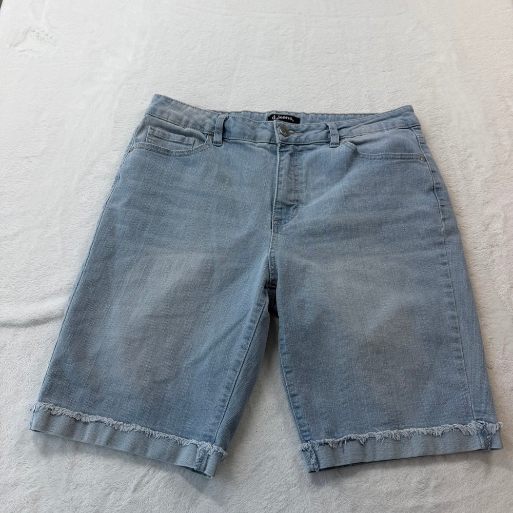 d.jeans Bermuda Shorts‎ Womens 12 Light Blue Good Raw Hem Stretch Denim